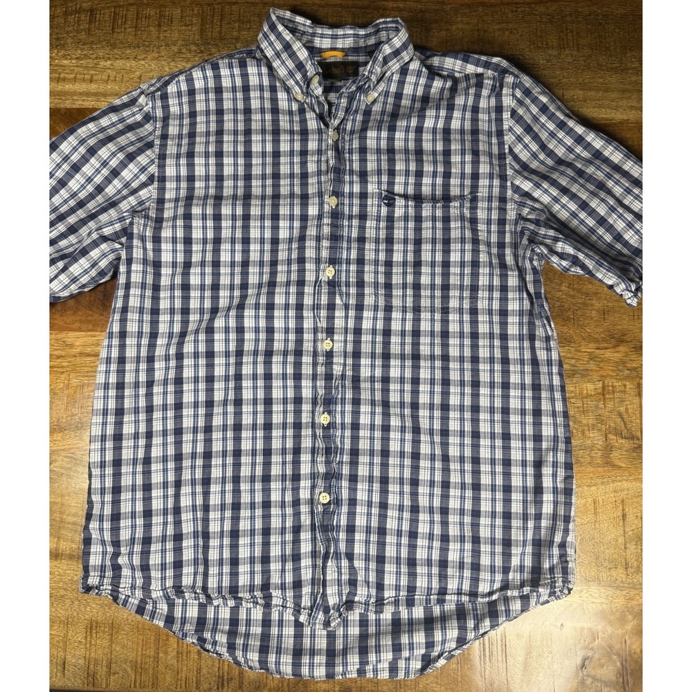 Vintage 2005 Timberland Blue Plaid Shirt Mens Med 100% Cotton Hong Kong Y2K